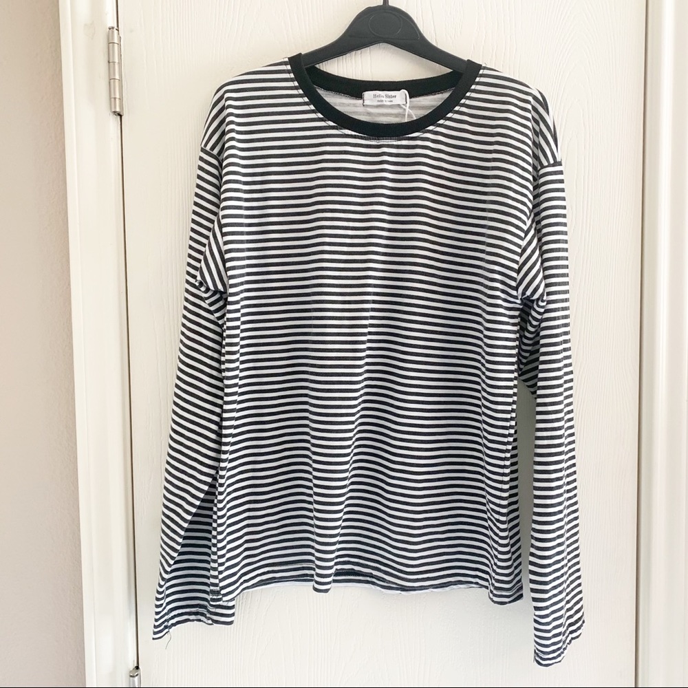 Hello Sister Black and White Striped Long Sleeve Top S
